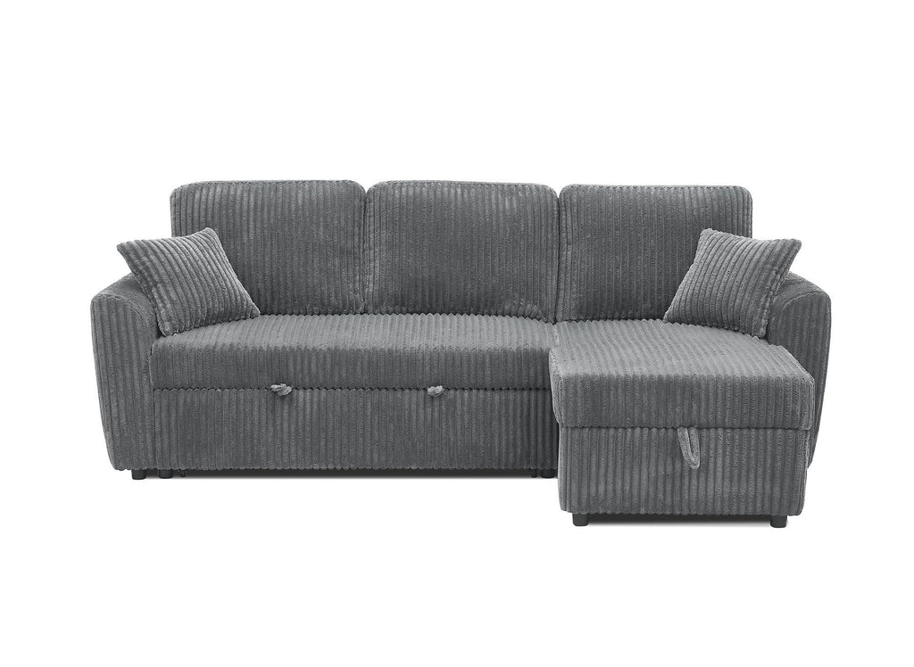 Canapé d'angle convertible et réversible avec coffre en velours côtelé épais gris ADRYEN