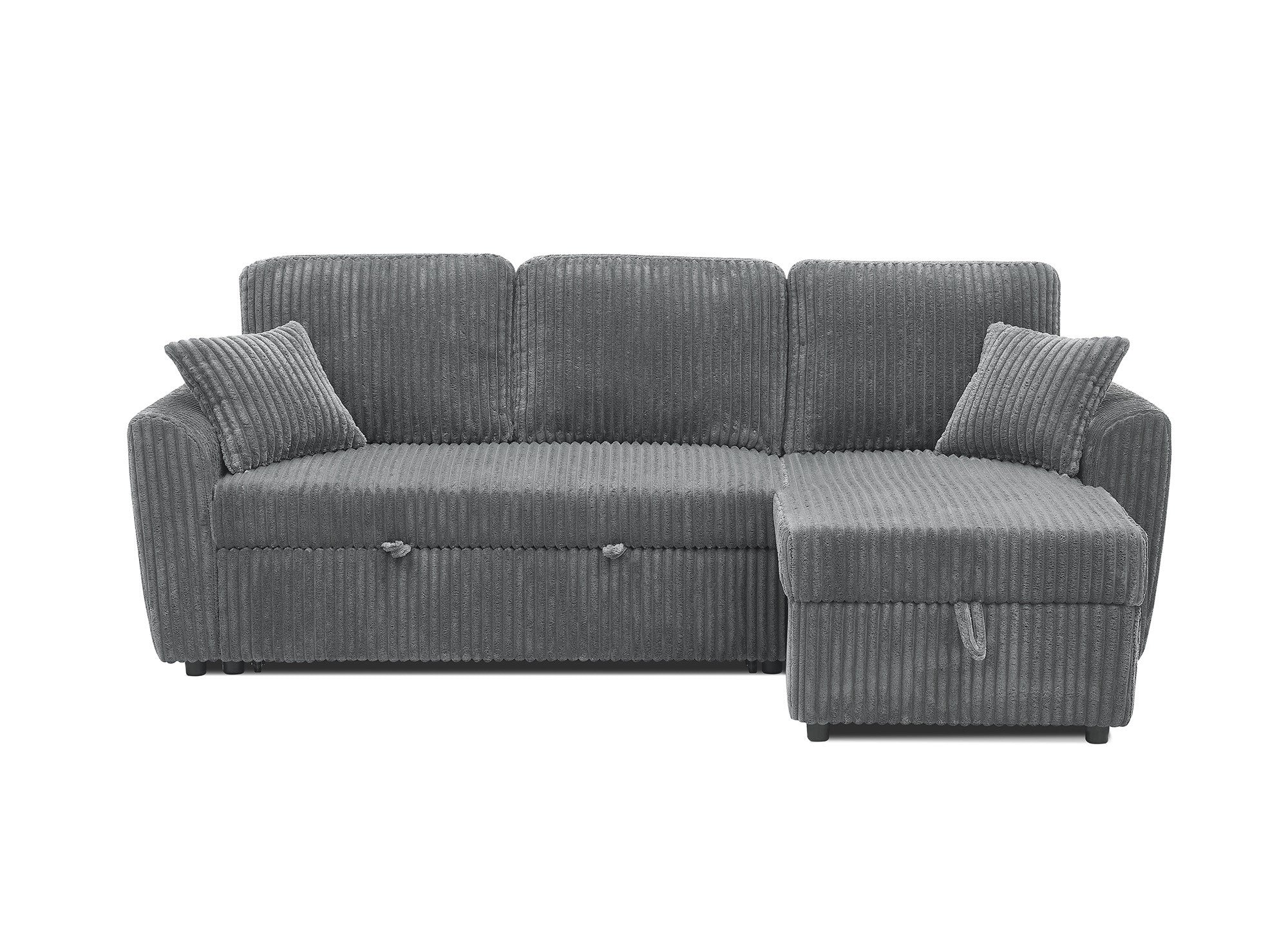 Canapé d'angle convertible et réversible avec coffre en velours côtelé épais gris ADRYEN