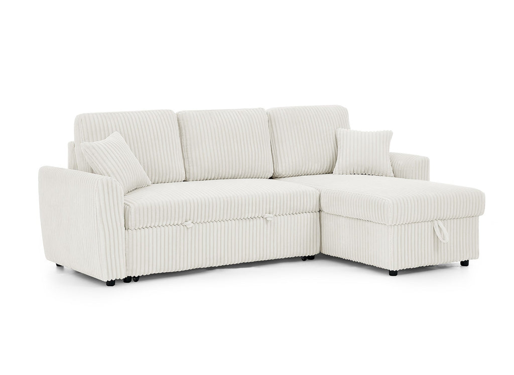 Canapé d'angle convertible et réversible avec coffre en velours côtelé épais beige ADRYEN