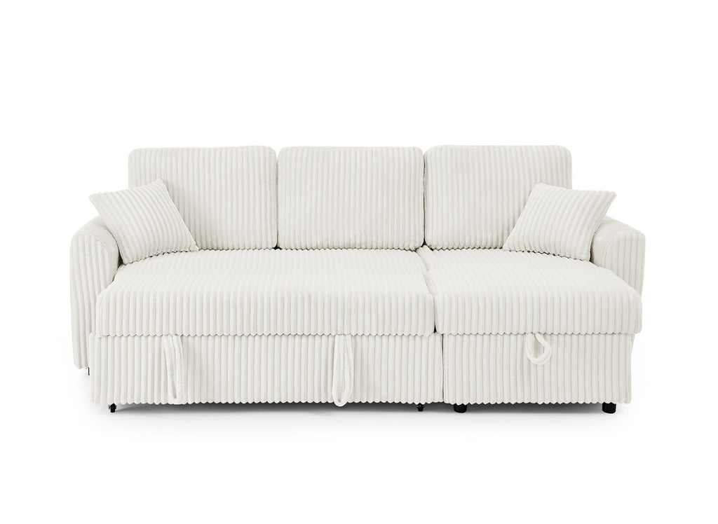 Canapé d'angle convertible et réversible avec coffre en velours côtelé épais beige ADRYEN