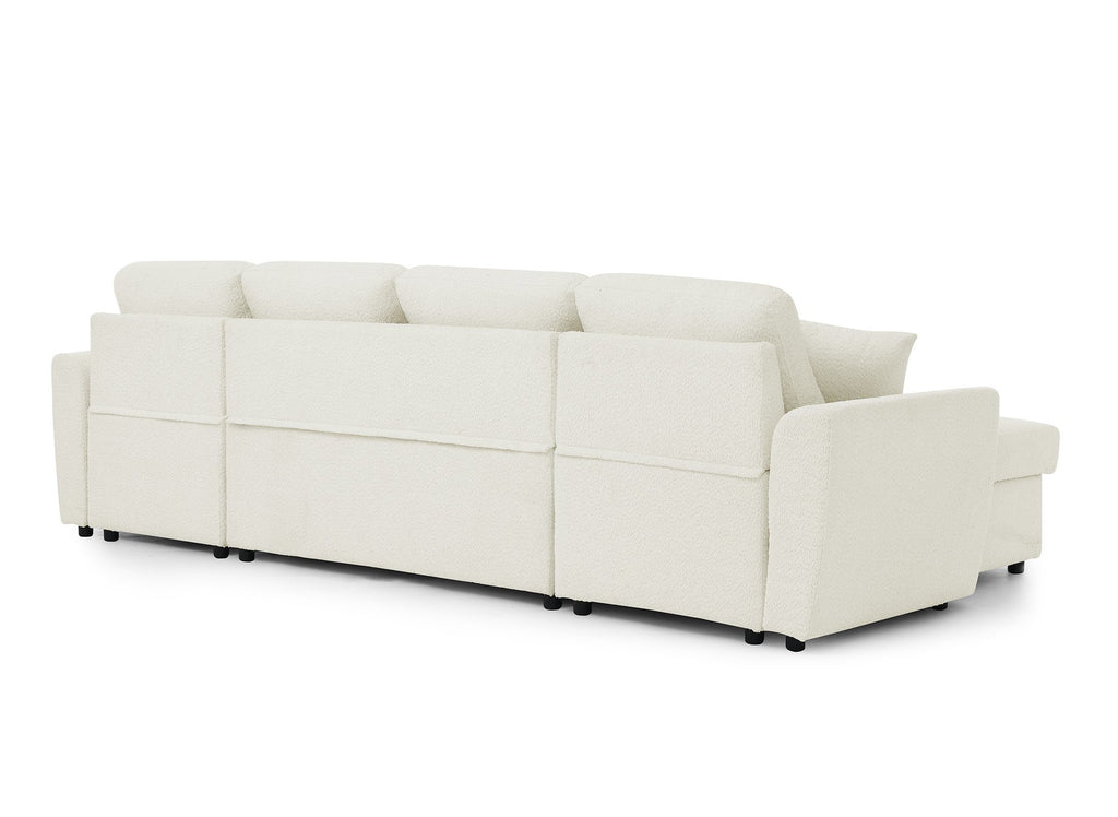 Canapé panoramique convertible 2 coffres de rangement en tissu bouclette beige ADRYEN