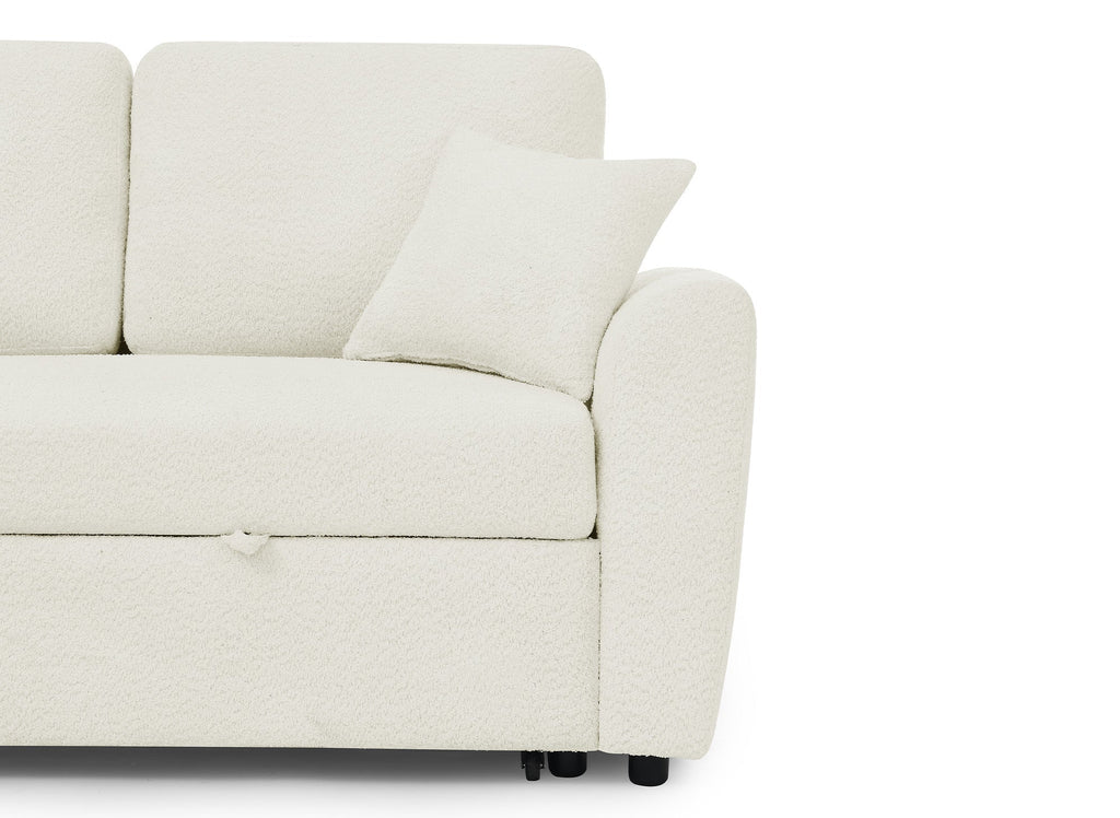 Canapé panoramique convertible 2 coffres de rangement en tissu bouclette beige ADRYEN