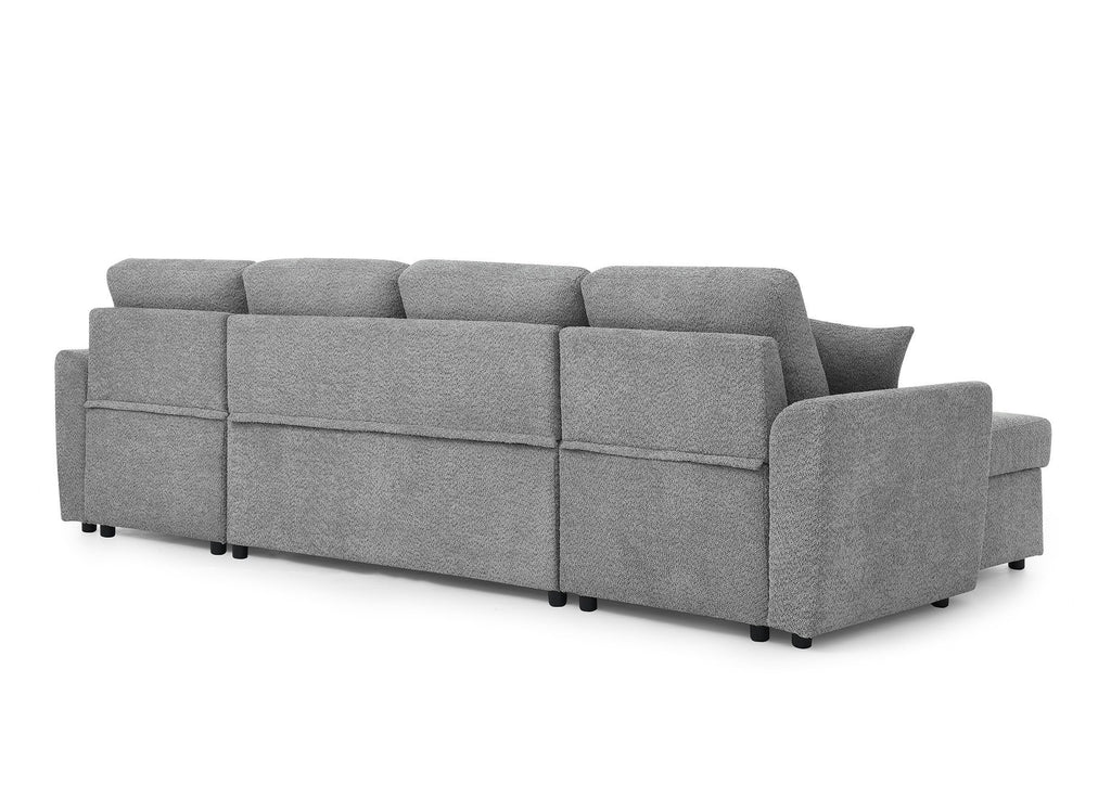 Canapé panoramique convertible 2 coffres de rangement en tissu bouclette gris ADRYEN