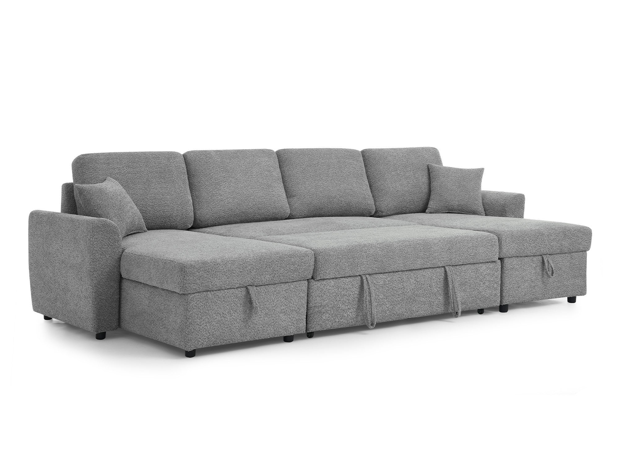 Canapé panoramique convertible 2 coffres de rangement en tissu bouclette gris ADRYEN
