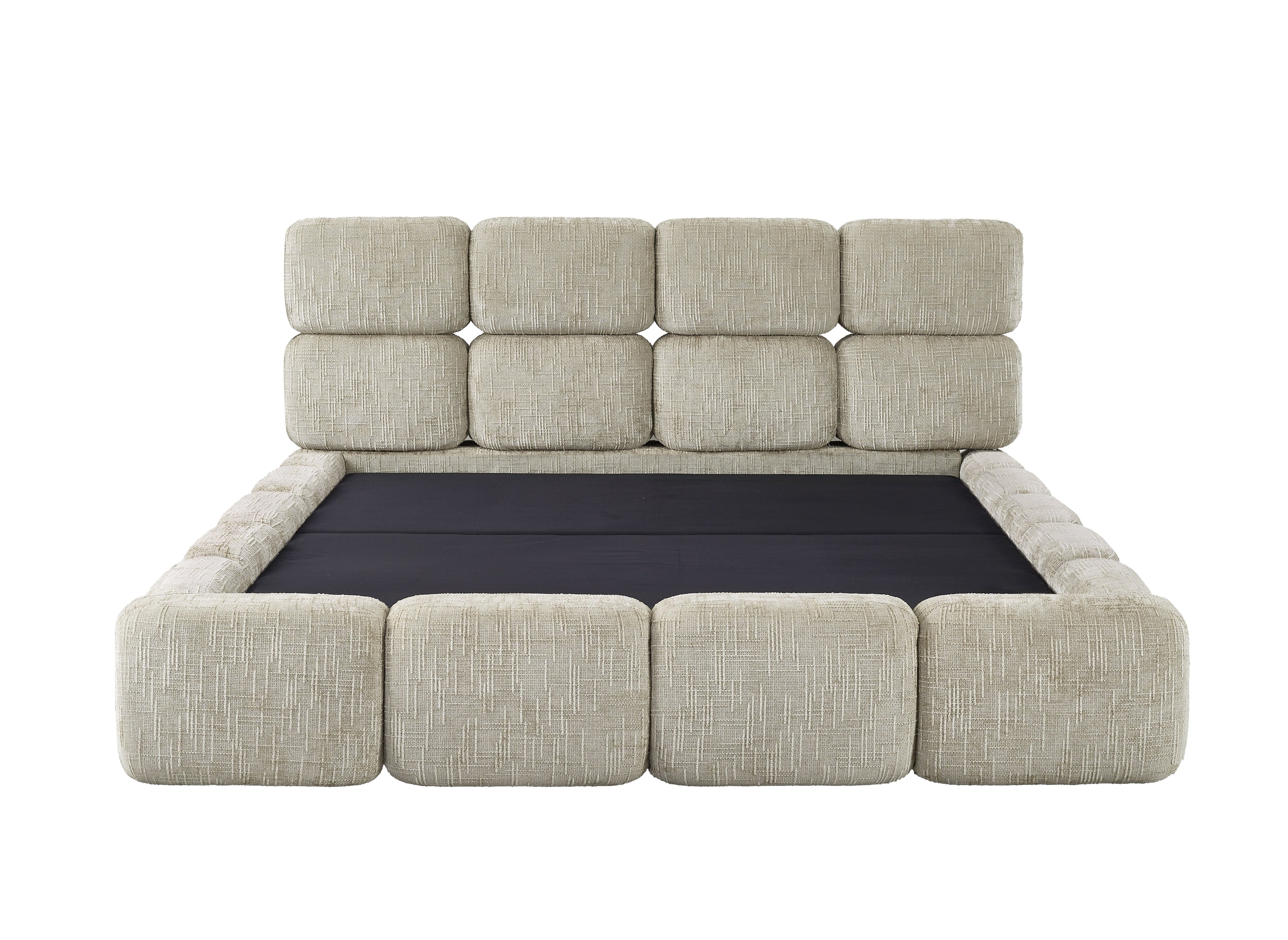 Lit coffre en velours chiné taupe 140x190 cm BUBBLE