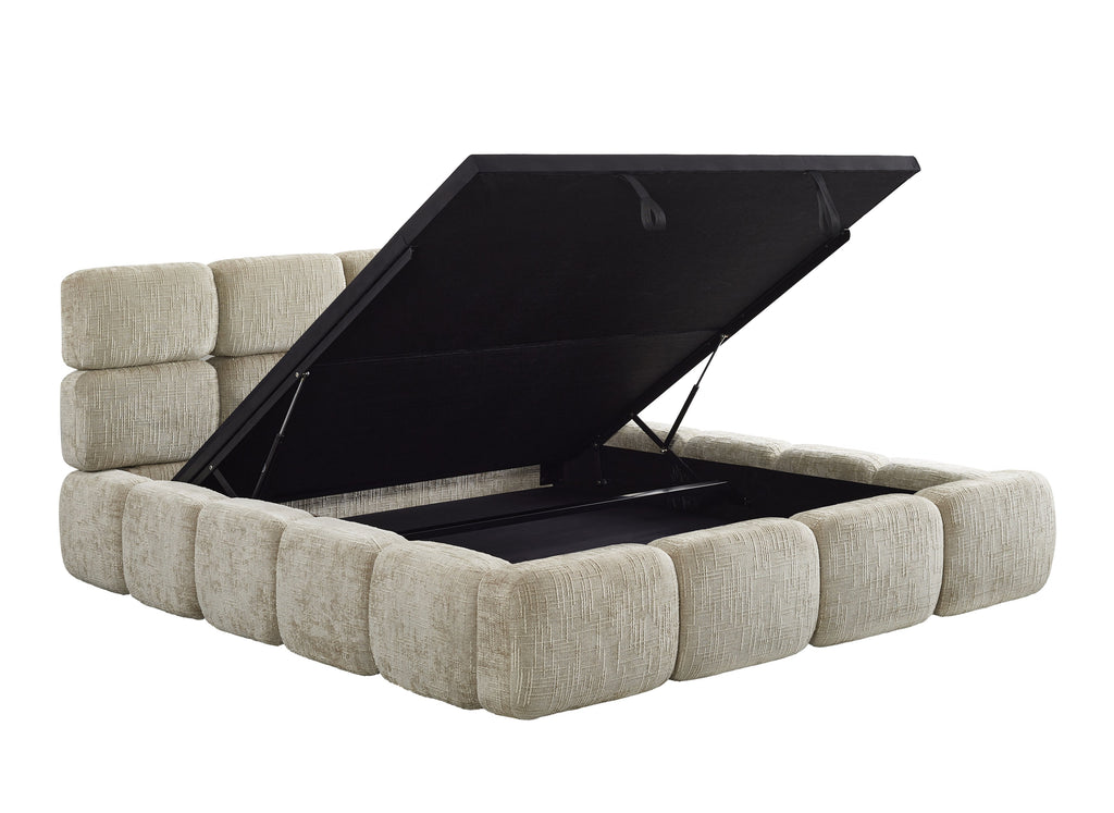 Lit coffre en velours chiné taupe 160x200 cm BUBBLE