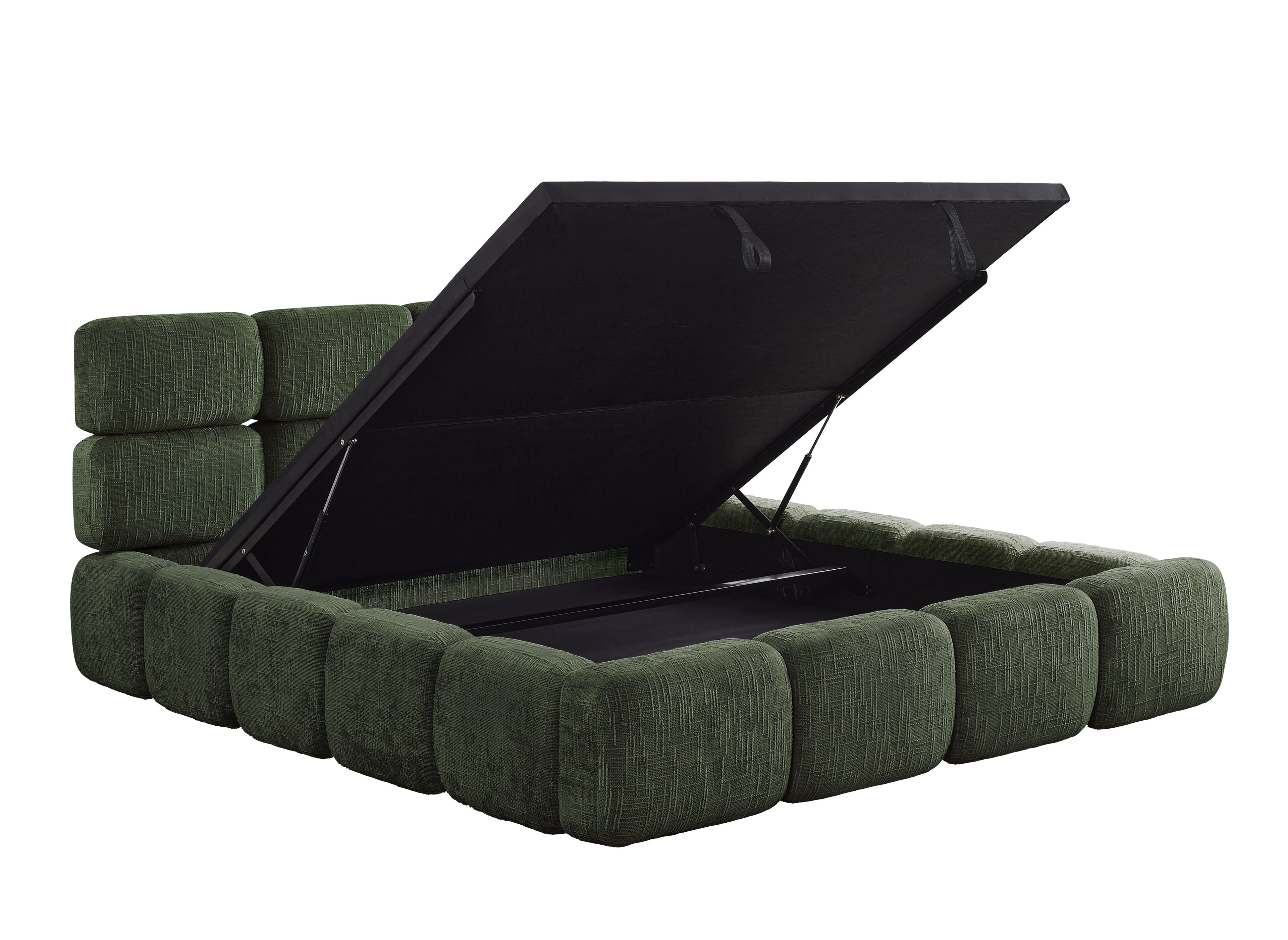 Lit coffre en velours chiné vert olive 140x190 cm BUBBLE