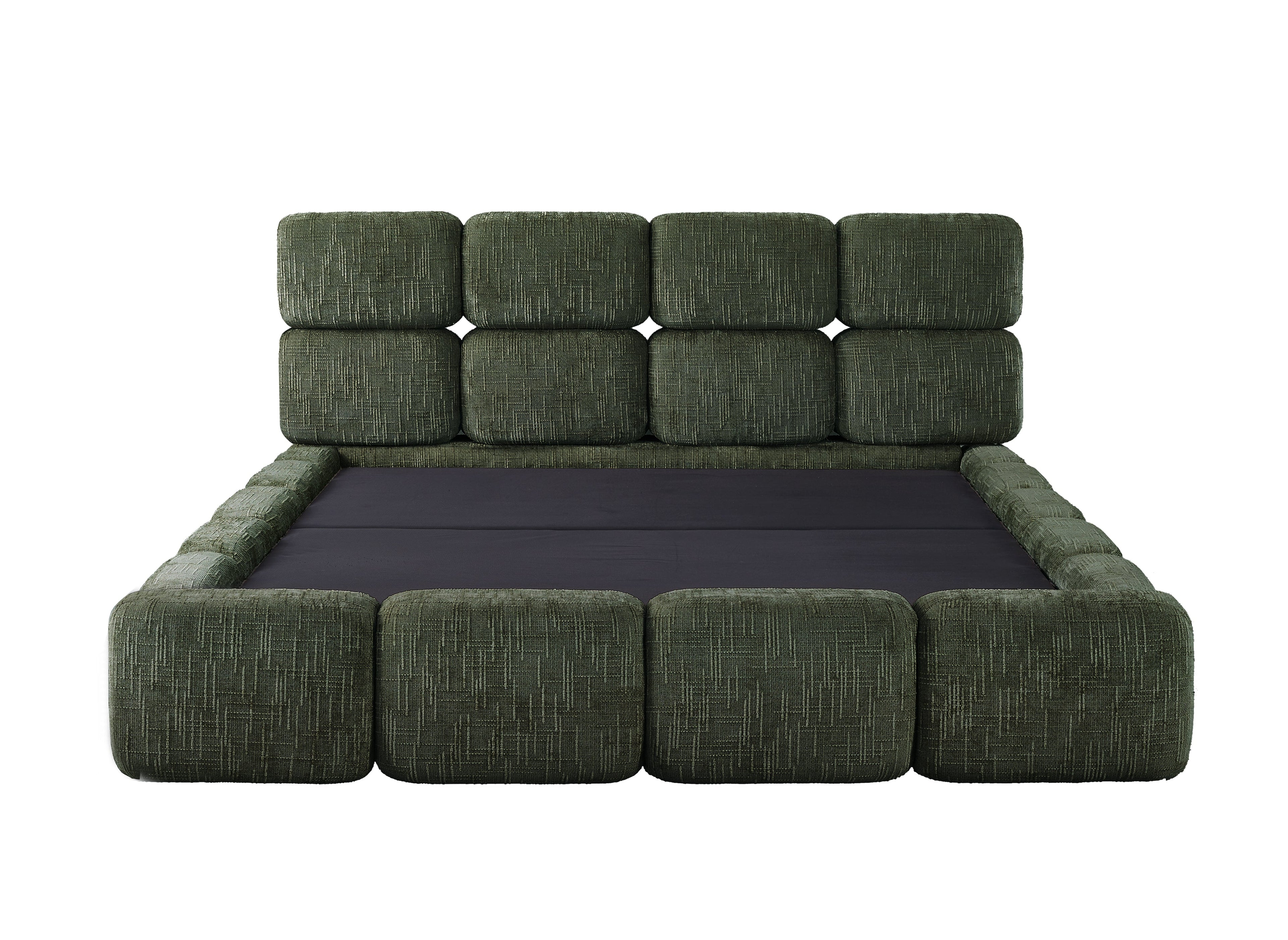 Lit coffre en velours chiné vert olive 140x190 cm BUBBLE