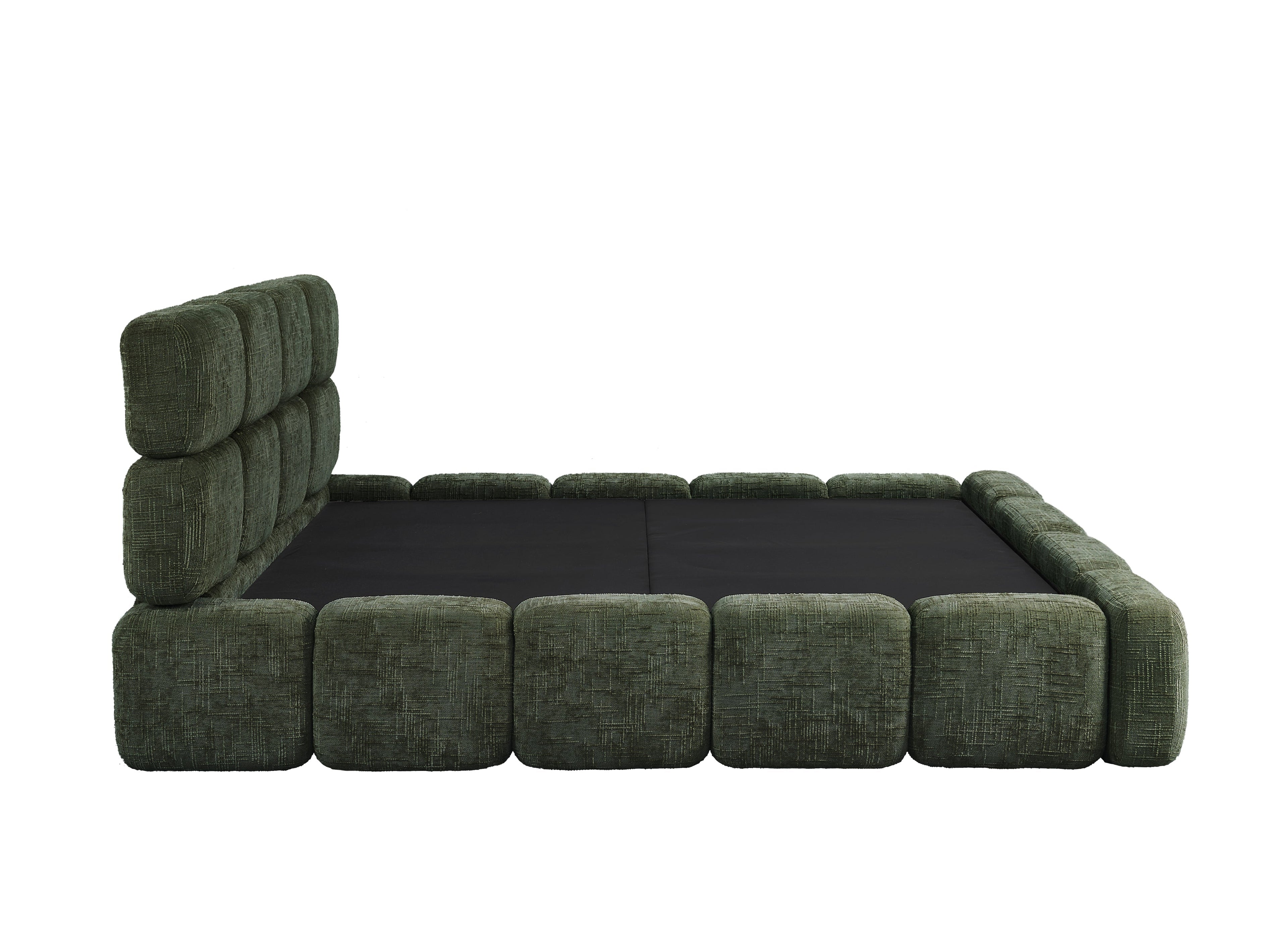 Lit coffre en velours chiné vert olive 160x200 cm BUBBLE