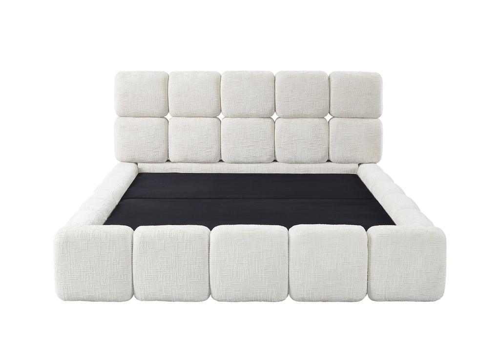 Lit coffre en velours chiné beige 180x200 cm BUBBLE