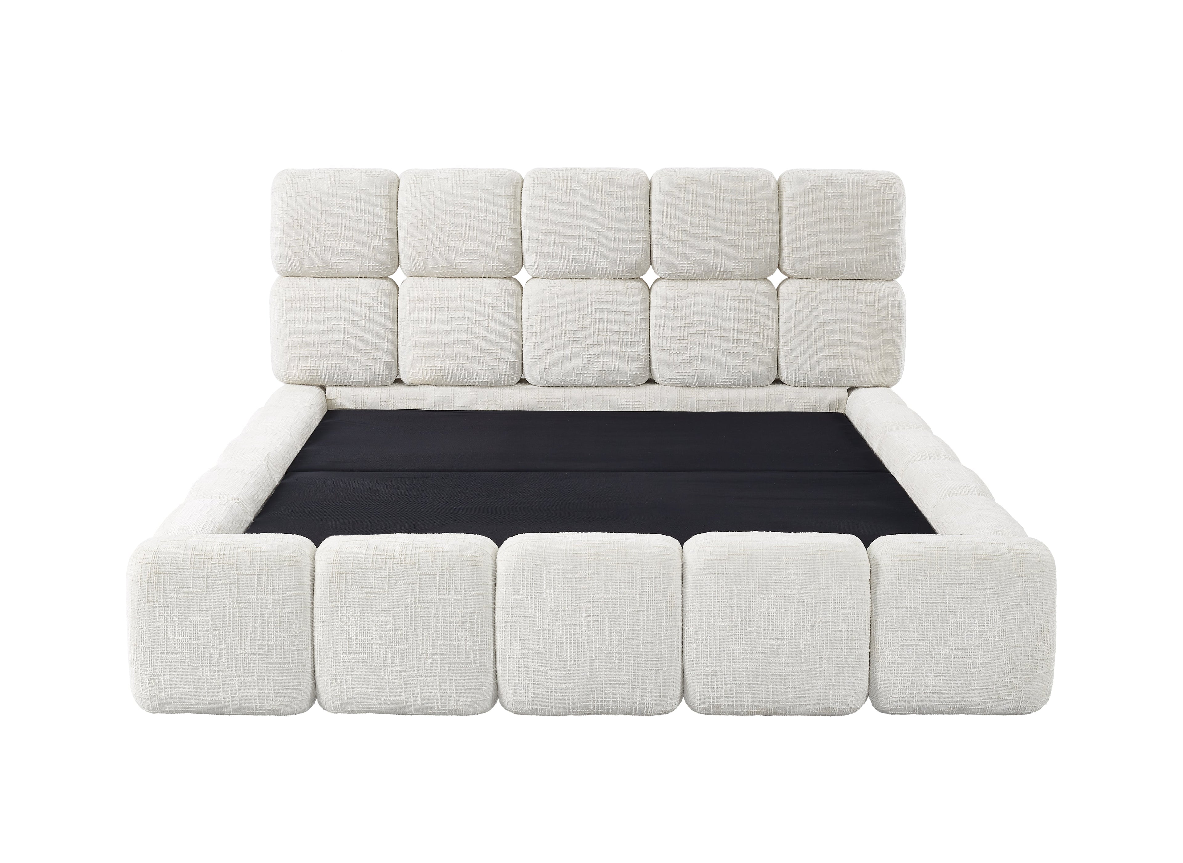 Lit coffre en velours chiné beige 180x200 cm BUBBLE