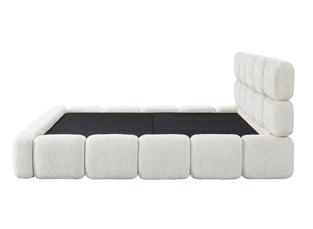 Lit coffre en velours chiné beige 180x200 cm BUBBLE