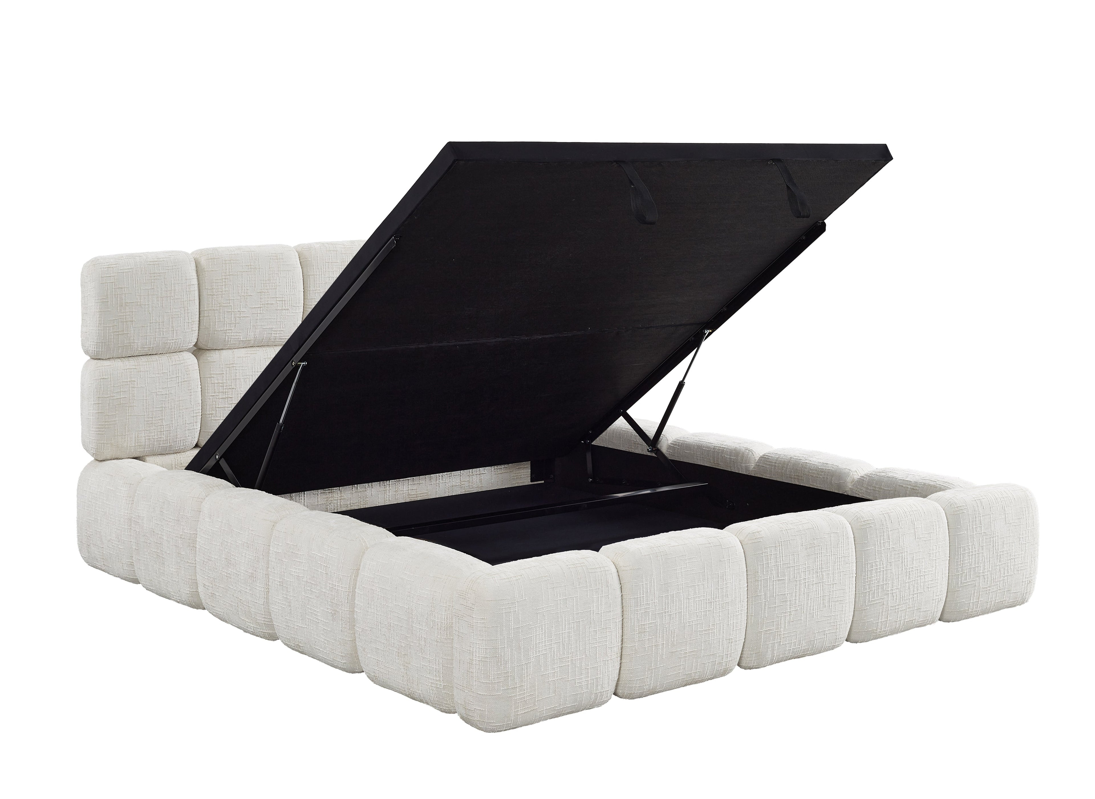 Lit coffre en velours chiné beige 180x200 cm BUBBLE