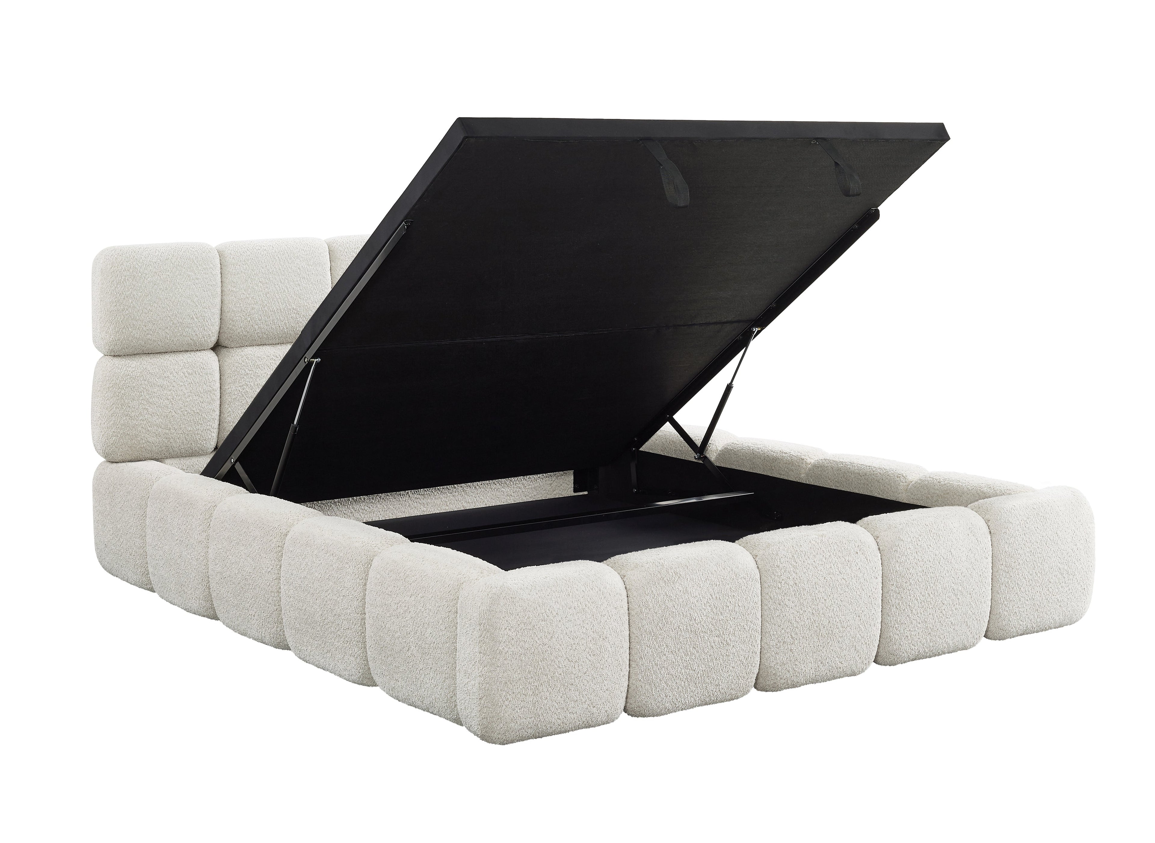 Lit coffre tissu bouclette beige 180x200 cm BUBBLE