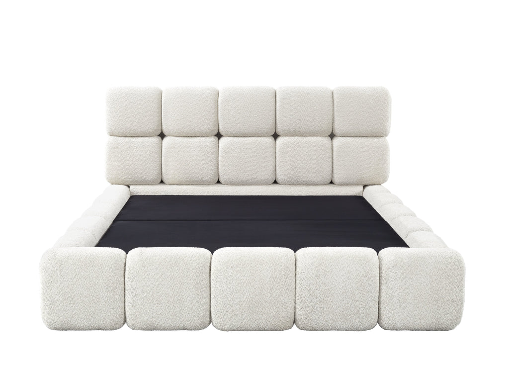 Lit coffre tissu bouclette beige 180x200 cm BUBBLE