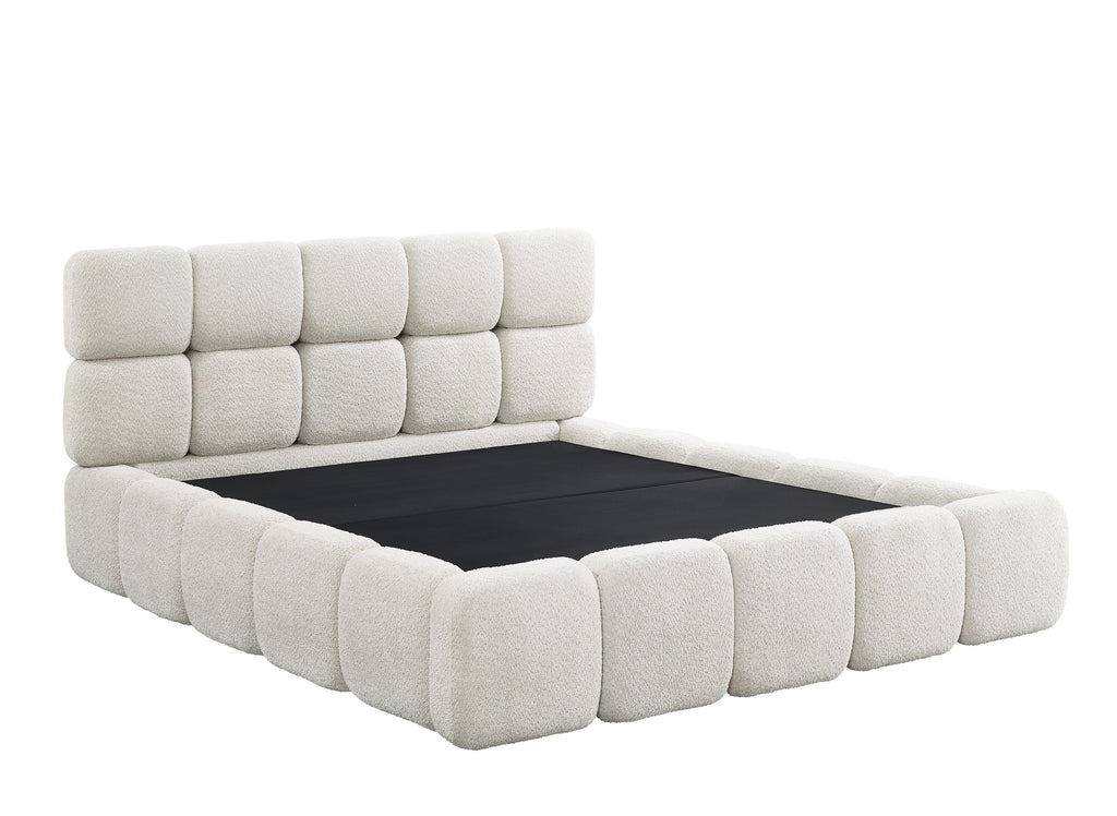 Lit coffre tissu bouclette beige 180x200 cm BUBBLE