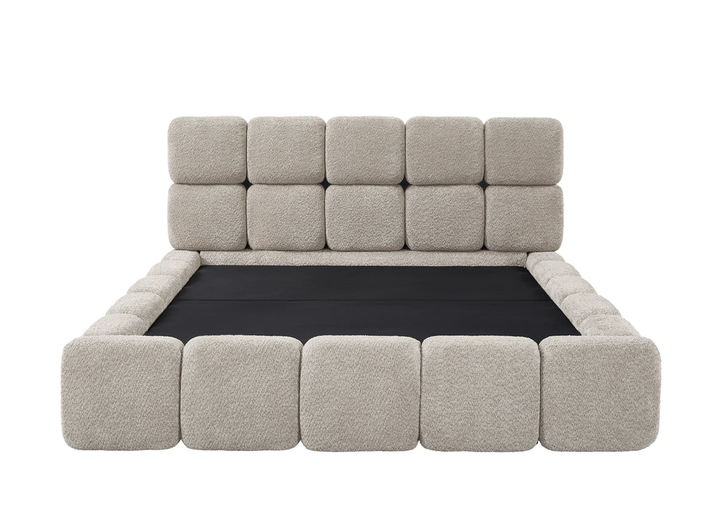 Lit coffre tissu bouclette taupe 180x200 cm BUBBLE