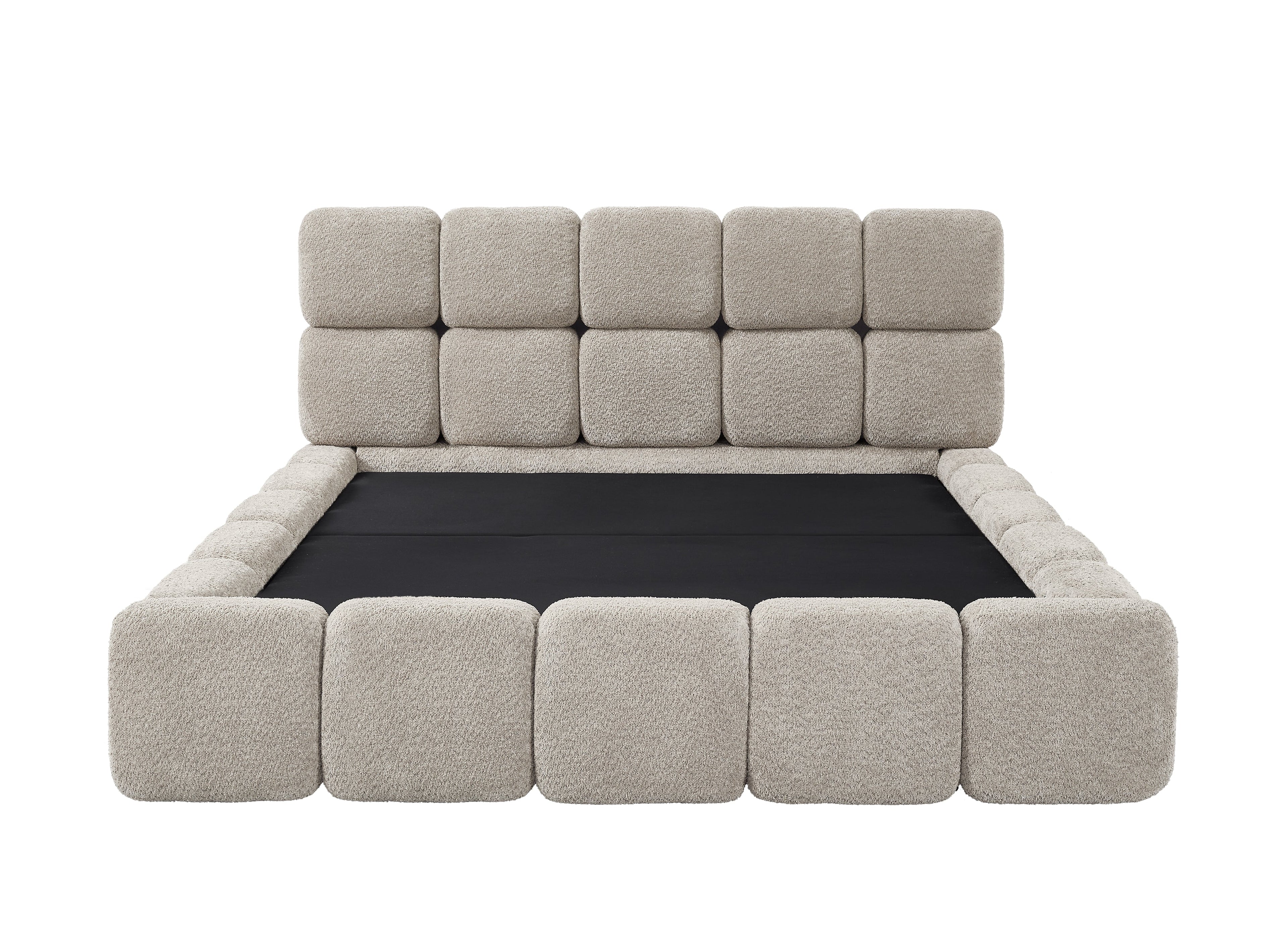 Lit coffre tissu bouclette taupe 180x200 cm BUBBLE