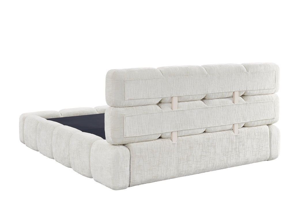 Lit coffre en velours chiné beige 160x200 cm BUBBLE