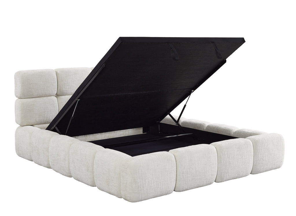 Lit coffre en velours chiné beige 140x190 cm BUBBLE