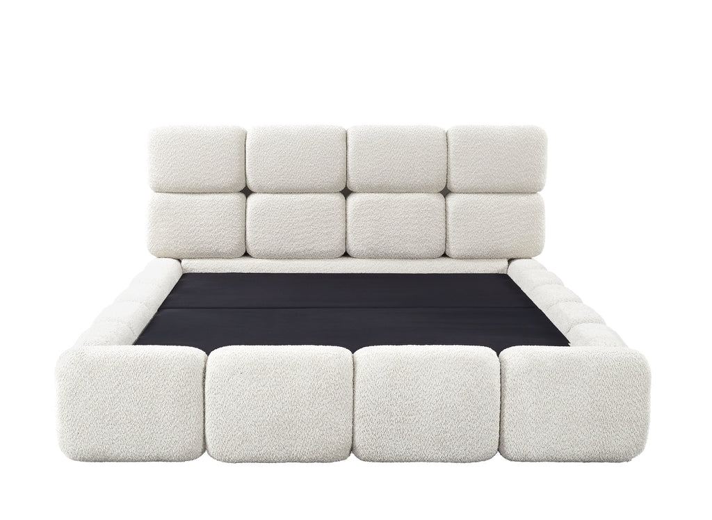 Lit coffre en tissu bouclette beige 140x190 cm BUBBLE