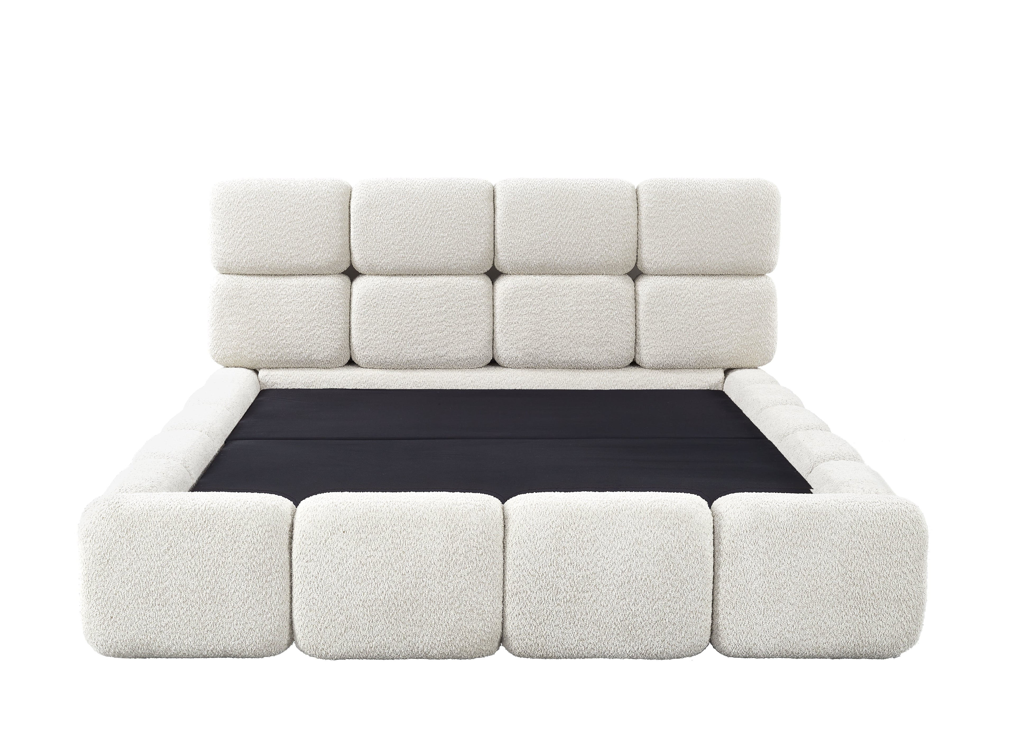 Lit coffre en tissu bouclette beige 140x190 cm BUBBLE