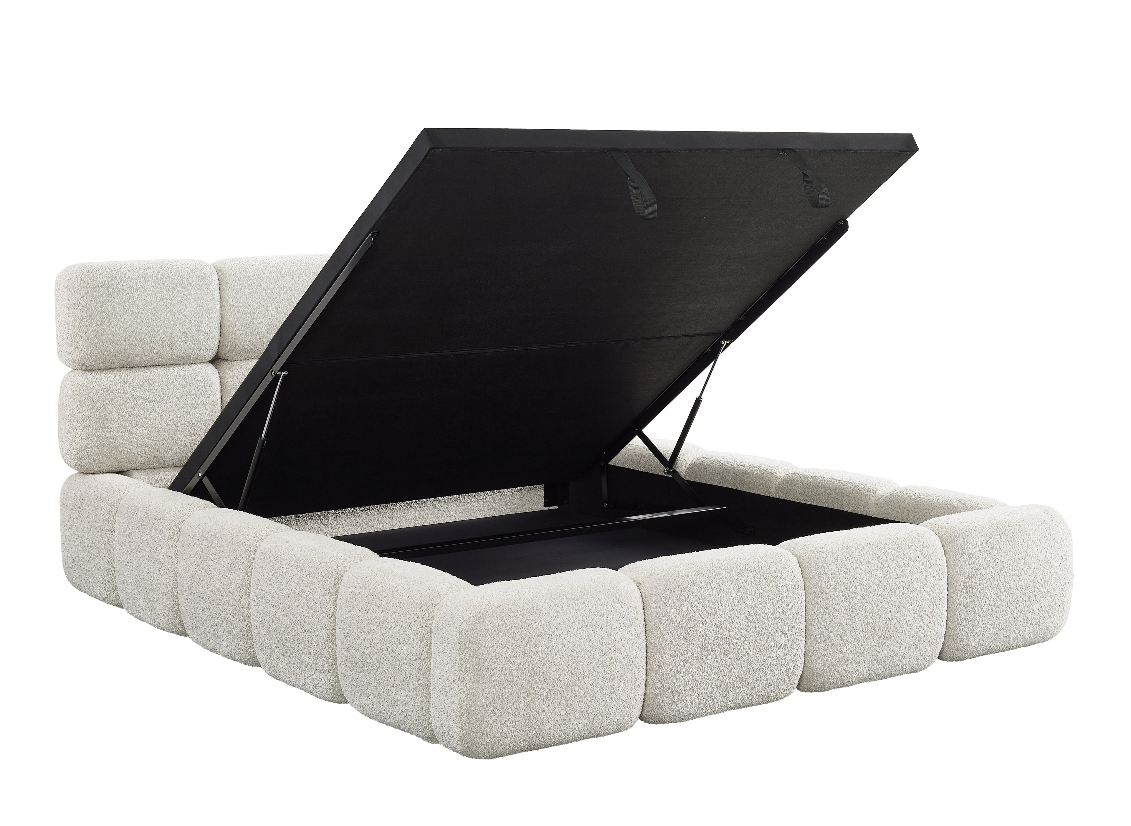 Lit coffre en tissu bouclette beige 140x190 cm BUBBLE