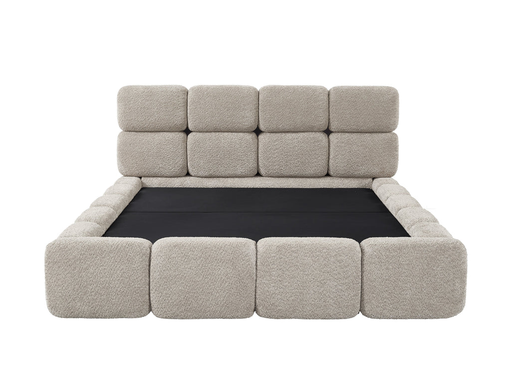 Lit coffre en tissu bouclette taupe 140x190 cm BUBBLE