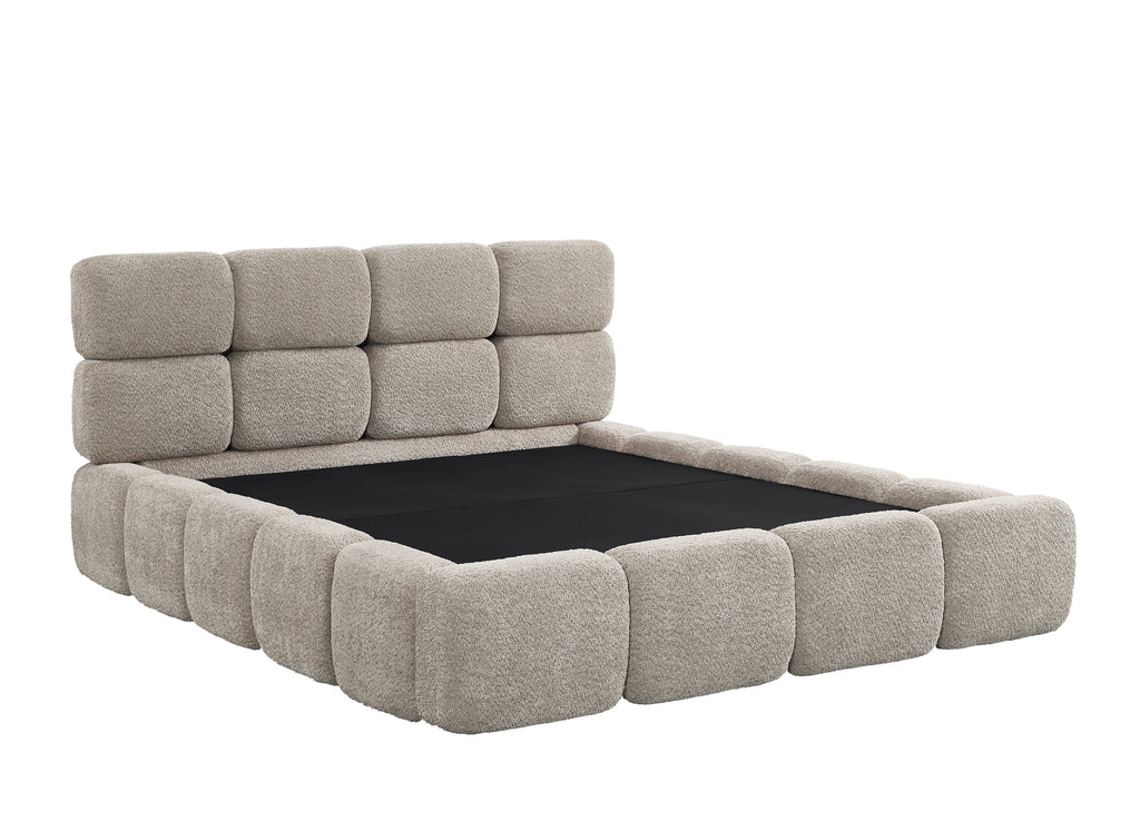 Lit coffre en tissu bouclette taupe 140x190 cm BUBBLE