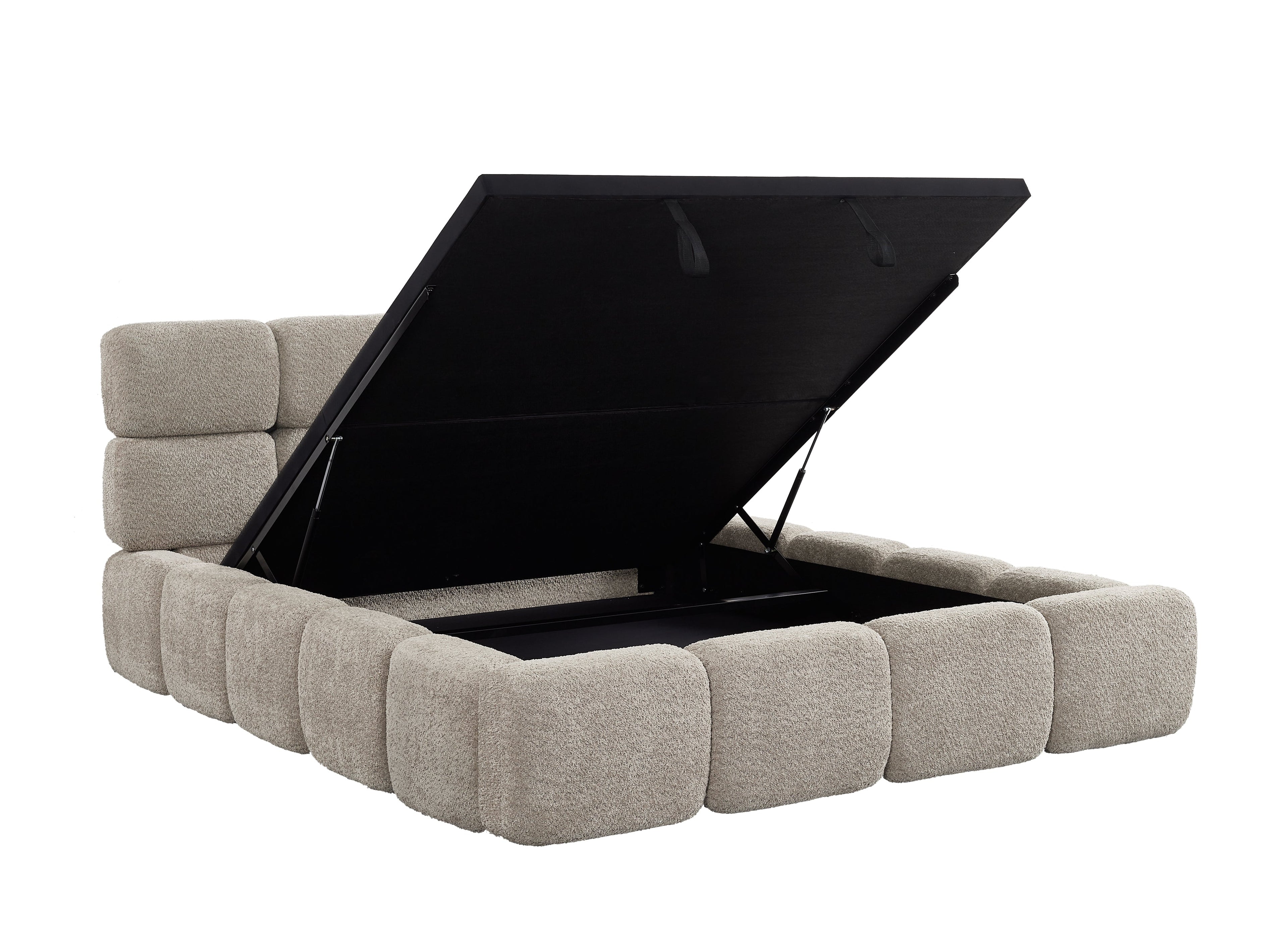 Lit coffre en tissu bouclette taupe 140x190 cm BUBBLE