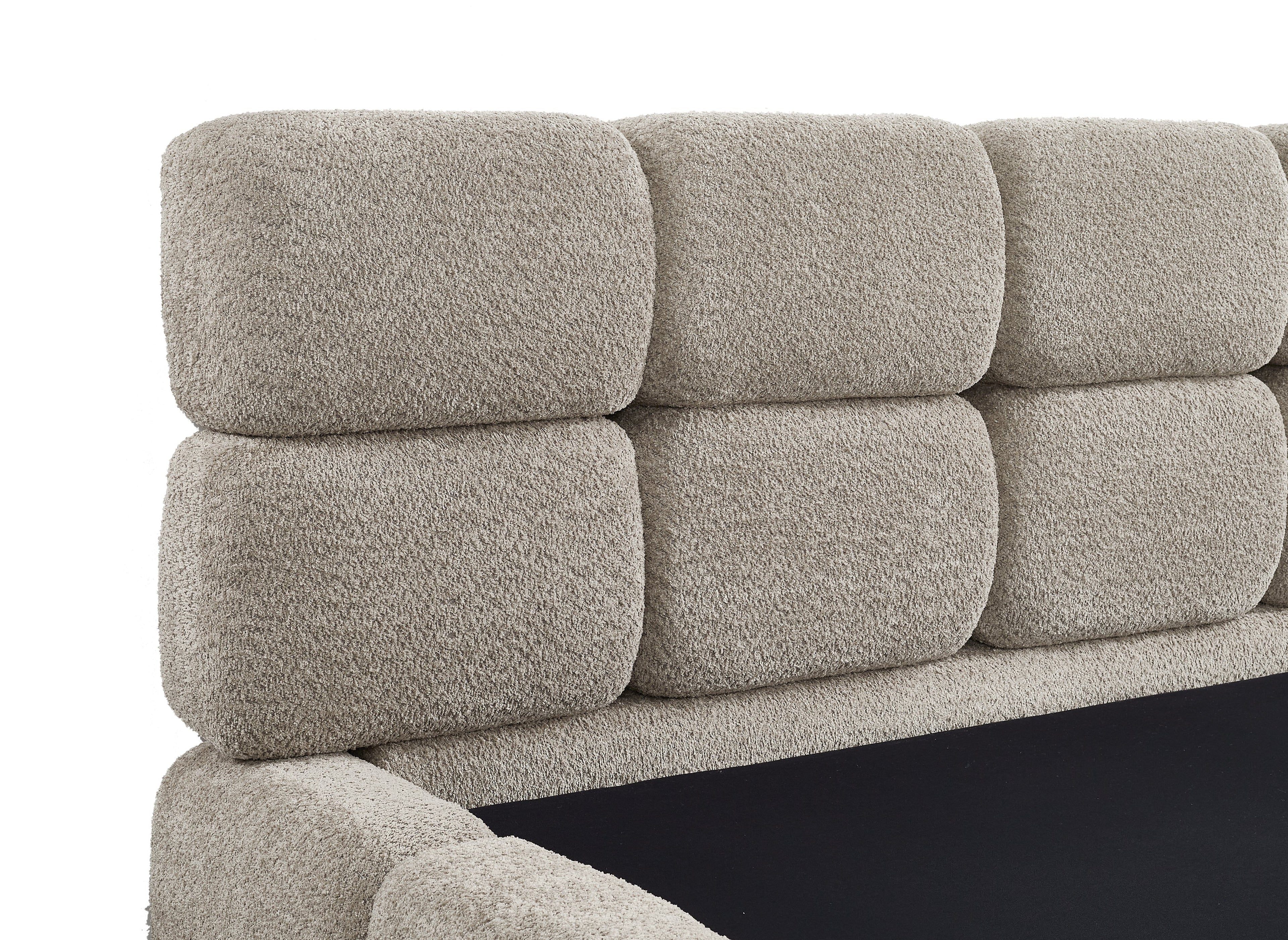 Lit coffre en tissu bouclette taupe 140x190 cm BUBBLE