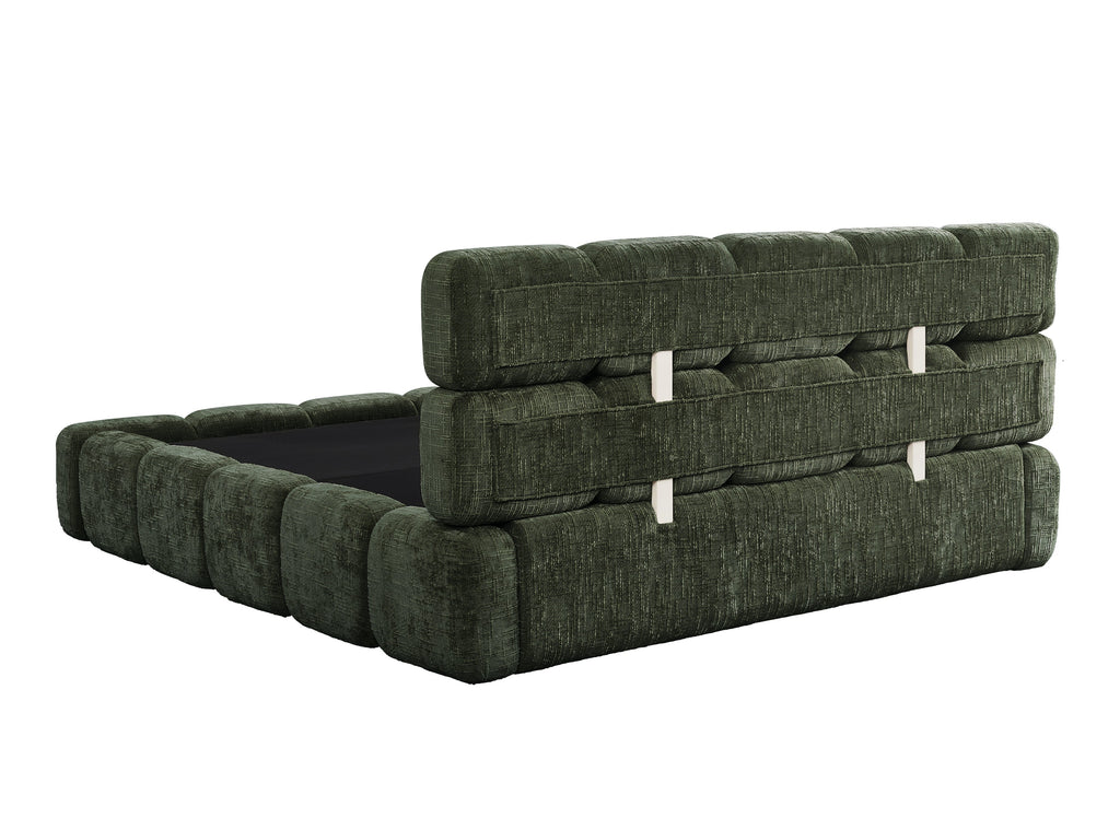 Lit coffre en velours chiné vert olive 180x200 cm BUBBLE
