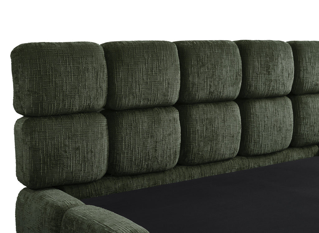 Lit coffre en velours chiné vert olive 180x200 cm BUBBLE