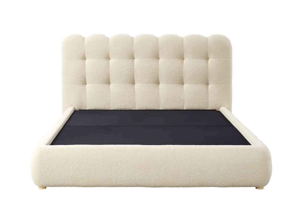 Lit coffre en tissu bouclette beige 160x200 cm BISCUIT