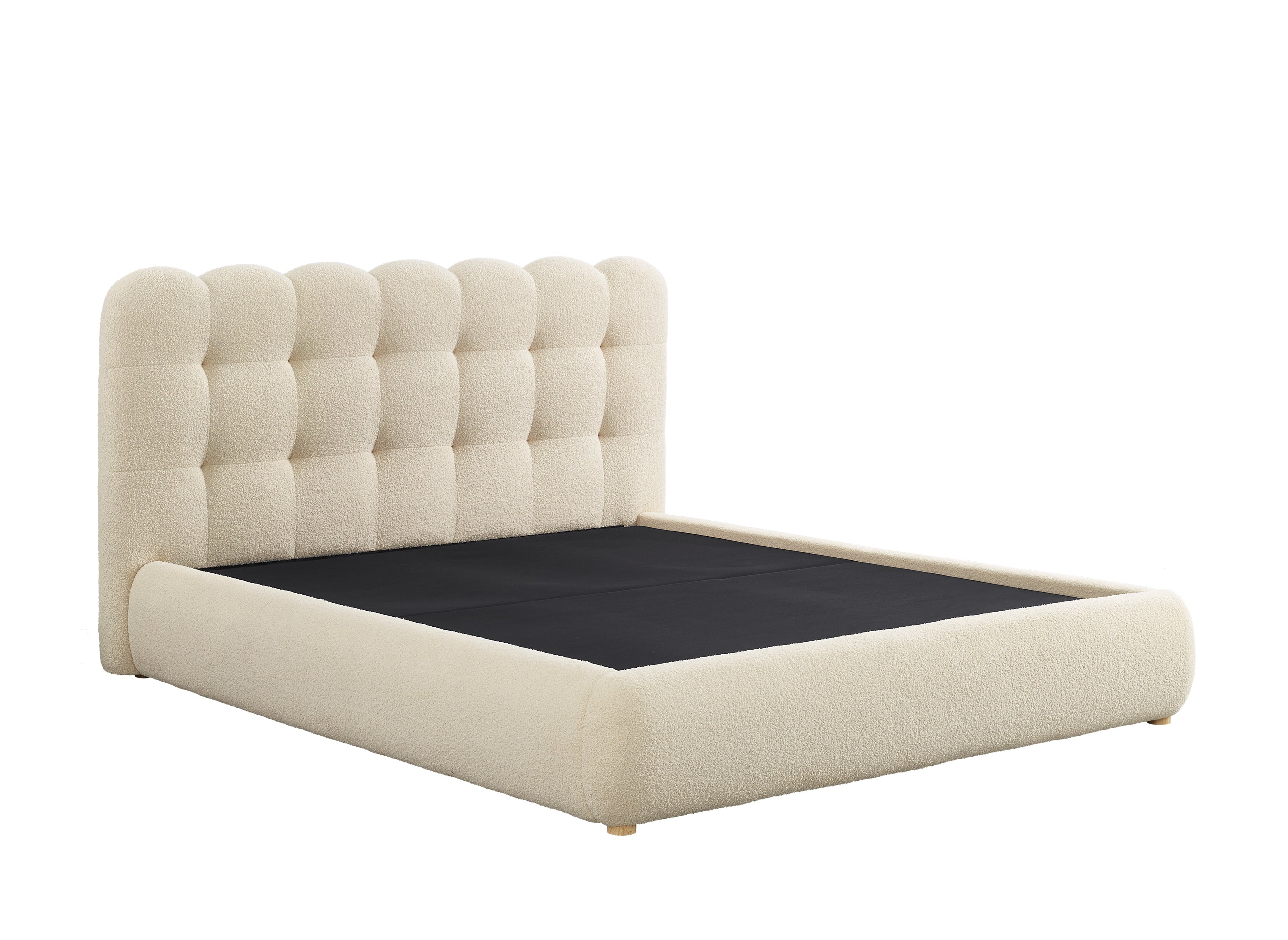 Lit coffre en tissu bouclette beige 160x200 cm BISCUIT