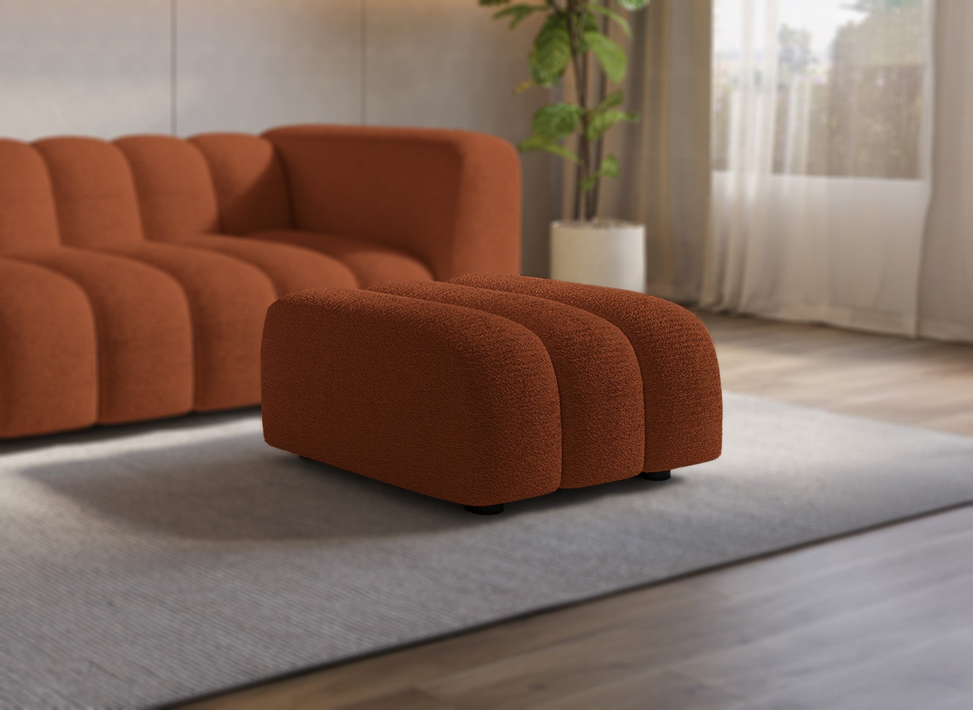 Pouf en tissu bouclette terracotta AELIS
